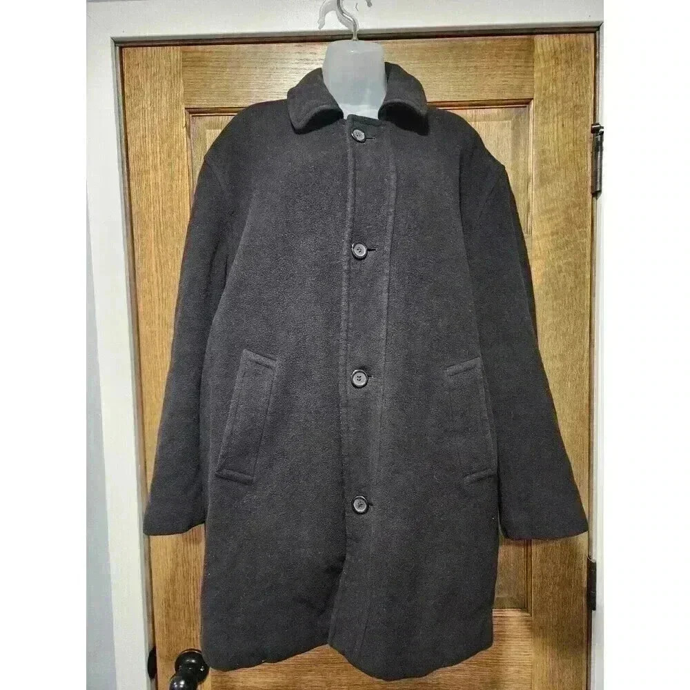 Ralph Lauren Cashmere Wool Overcoat Mens Black 42R Button Sport Trench Long Coat - Picture 1 of 8
